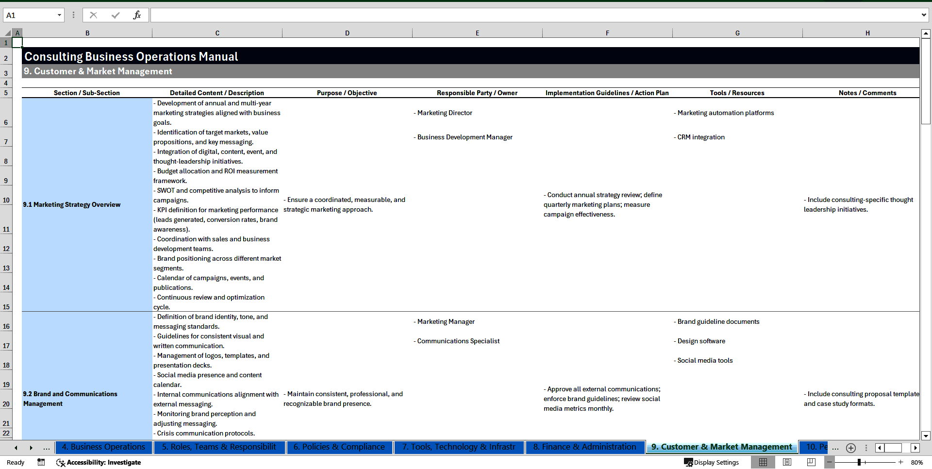 Consulting Business Operations Manual (Excel template (XLSX)) Preview Image