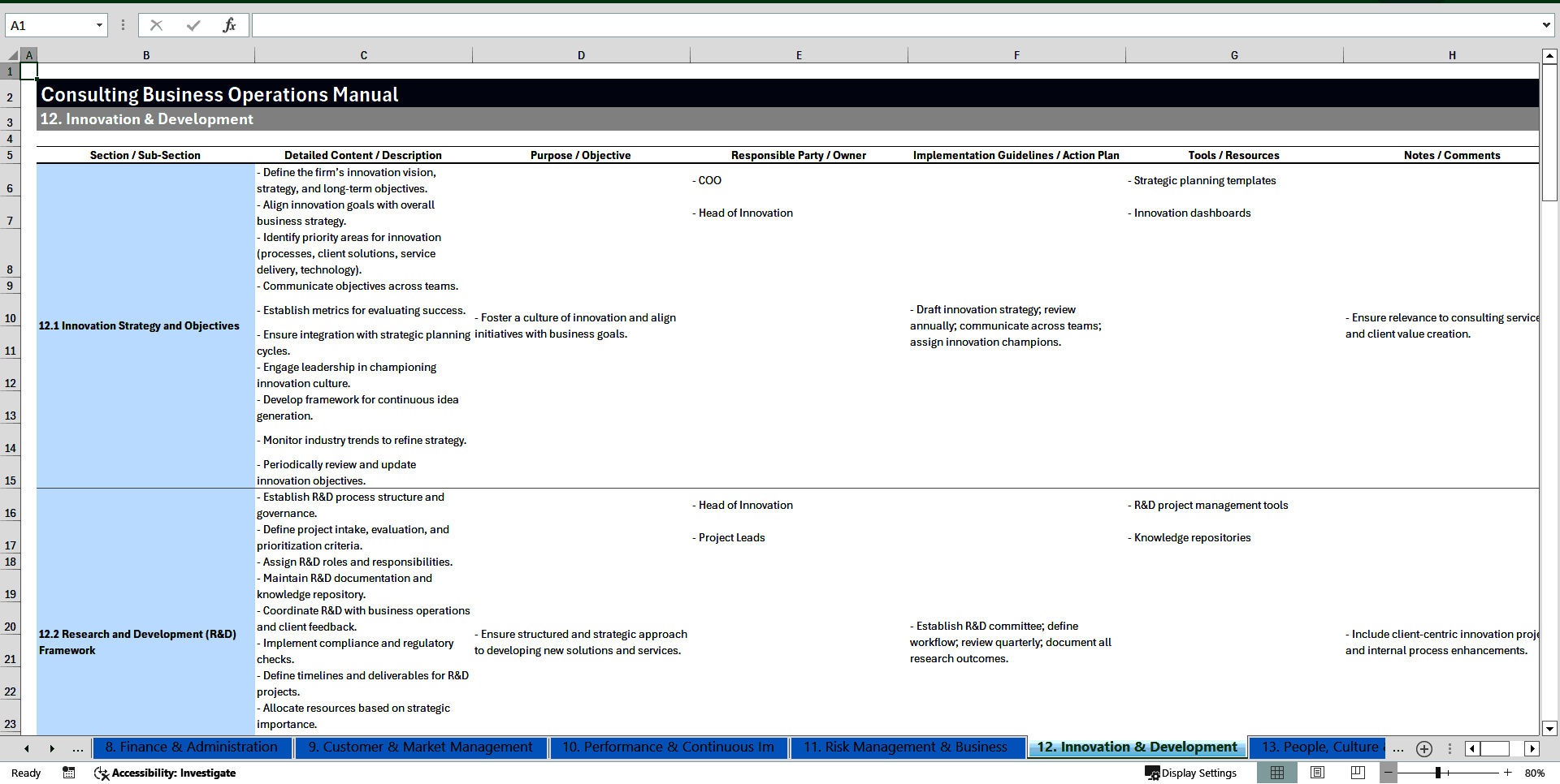 Consulting Business Operations Manual (Excel template (XLSX)) Preview Image