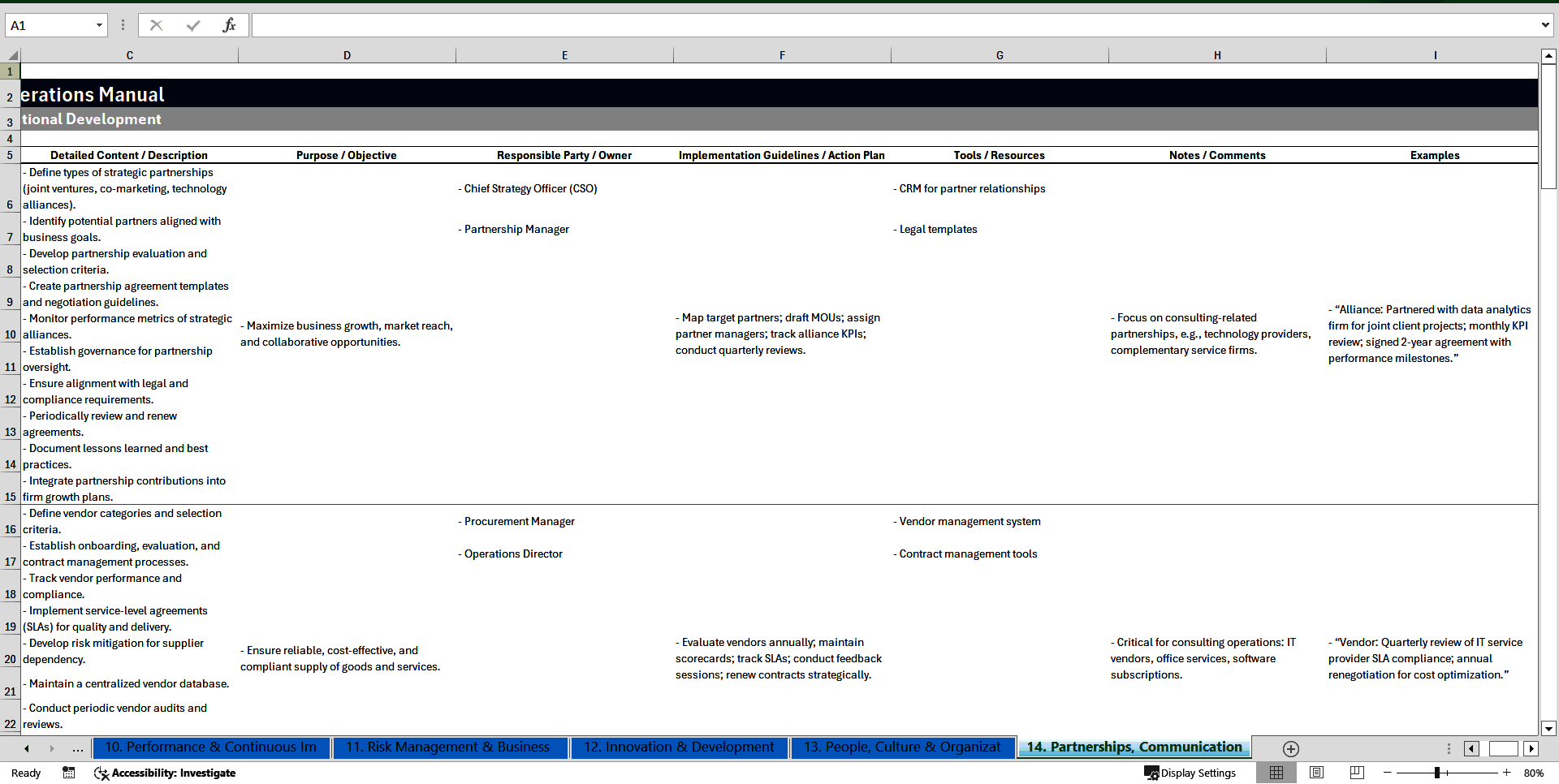 Consulting Business Operations Manual (Excel template (XLSX)) Preview Image