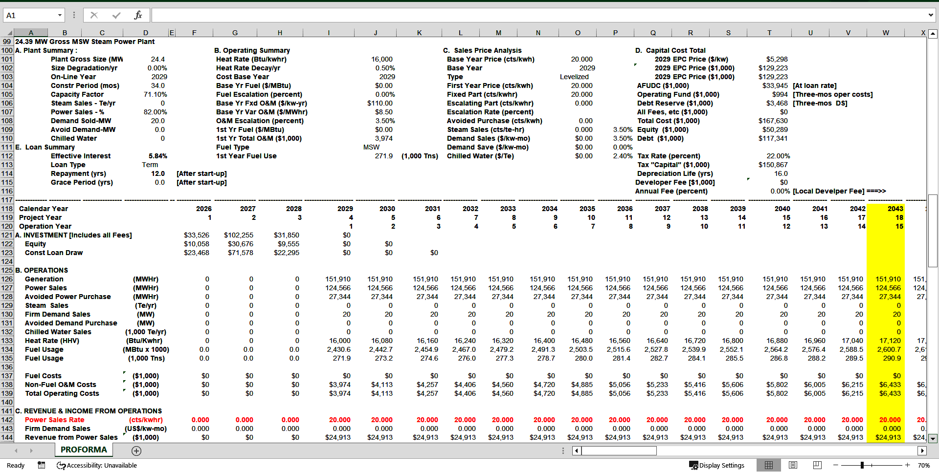 Financial Model for 20 MW MSW-Fired Power Plants (Excel template (XLS)) Preview Image