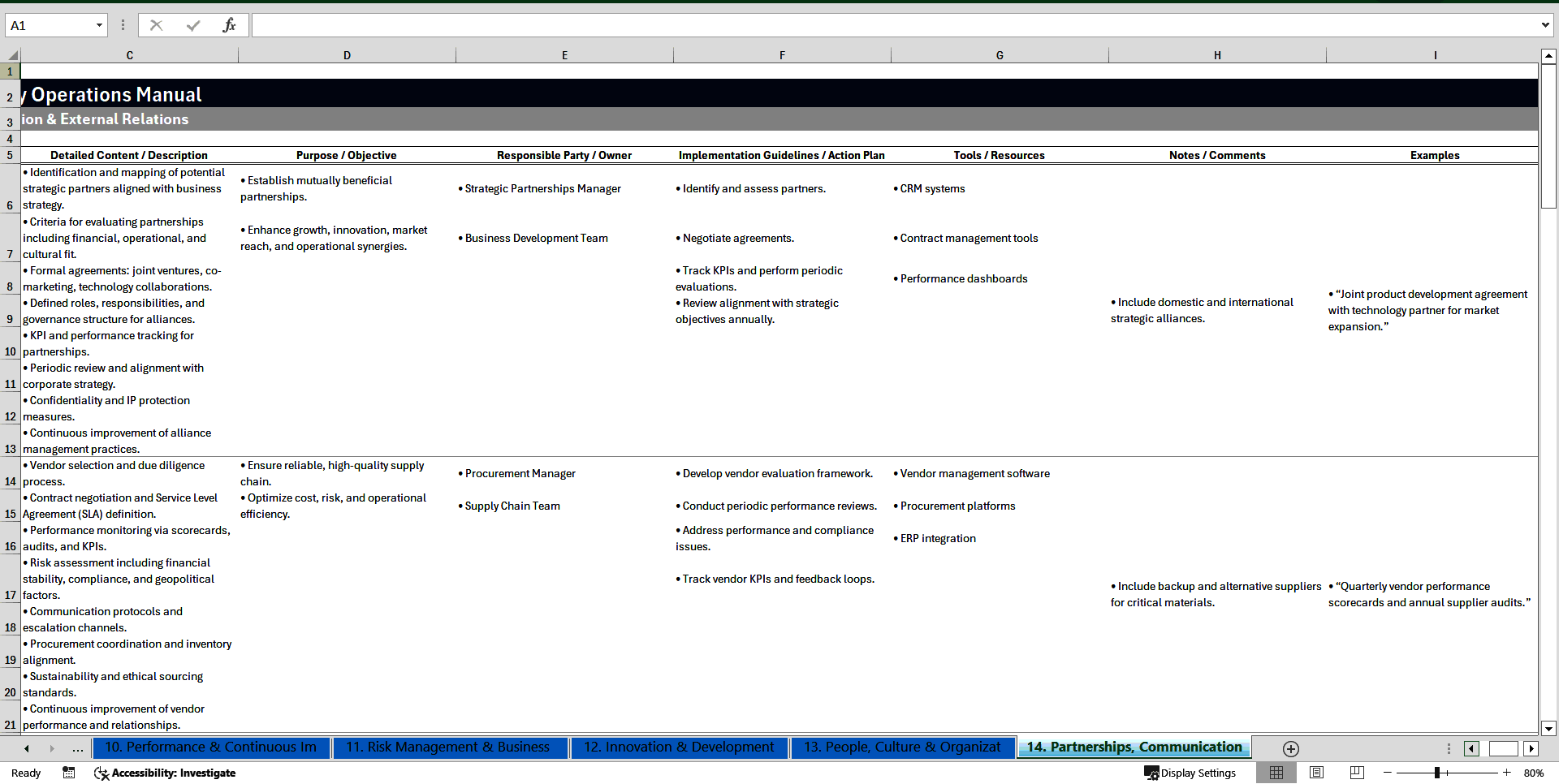 Manufacturing Company Operations Manual (Excel template (XLSX)) Preview Image