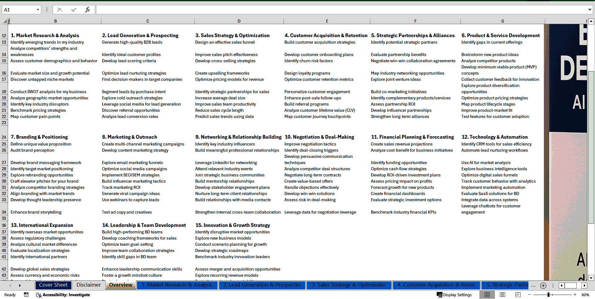 Business Development AI Prompt Library (100+ Prompts) (Excel template (XLSX)) Preview Image