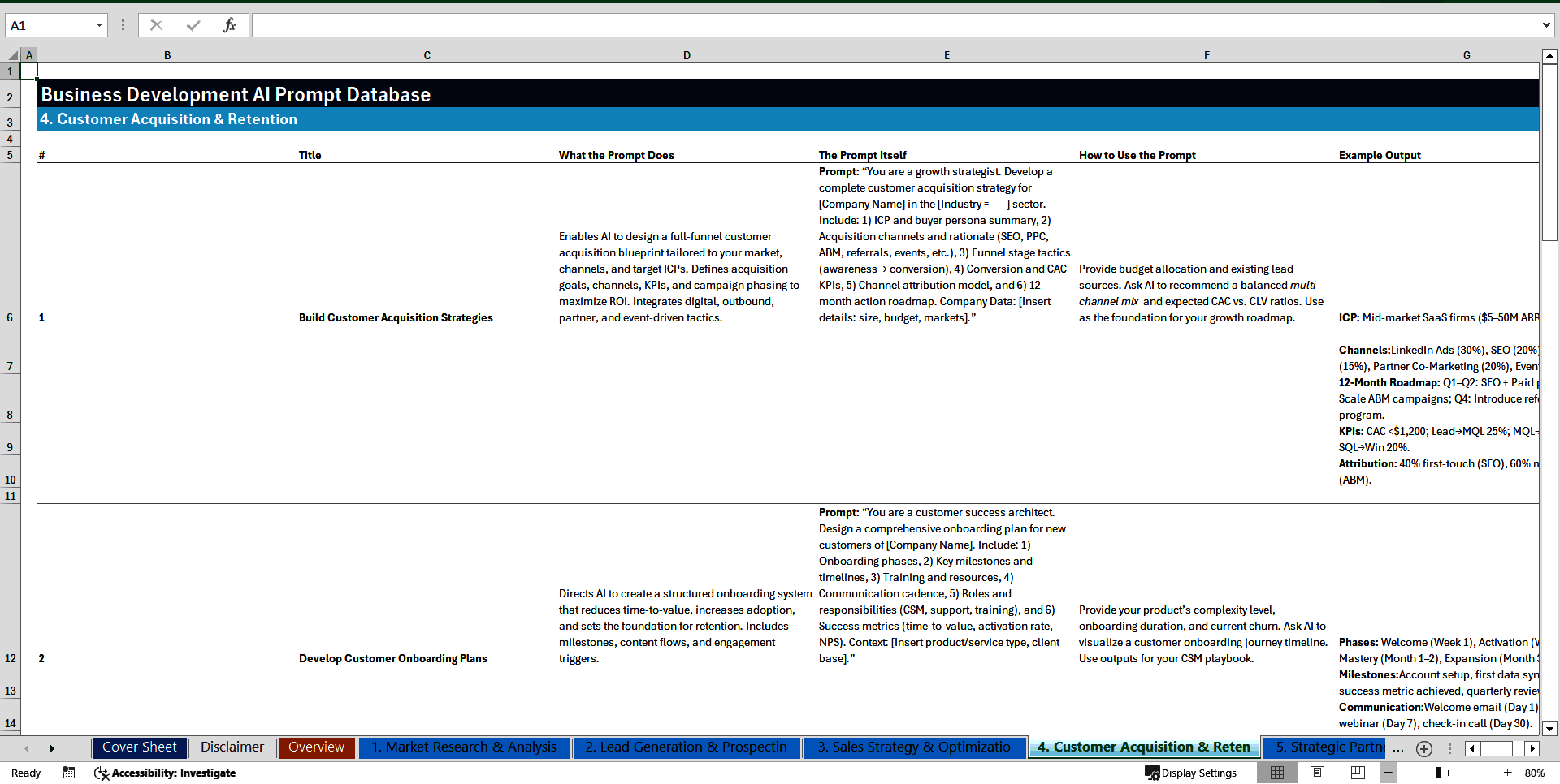 Business Development AI Prompt Library (100+ Prompts) (Excel template (XLSX)) Preview Image