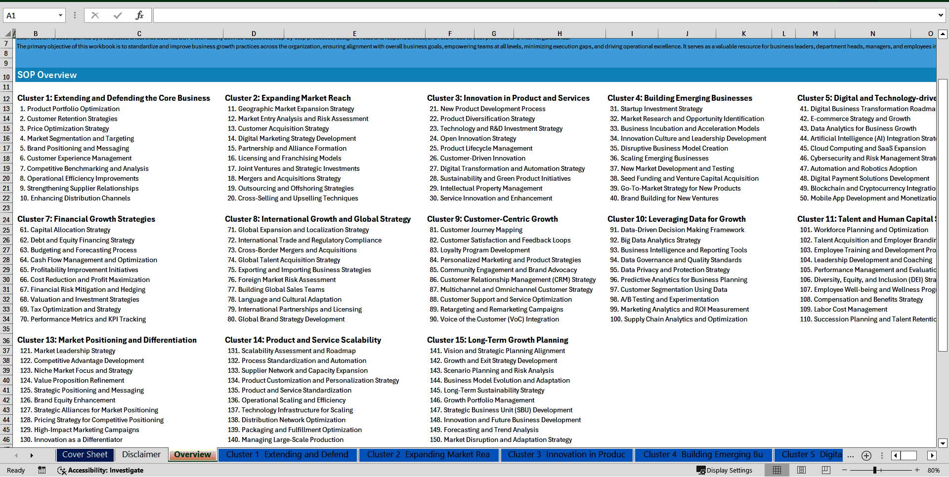 100+ Growth Strategy SOPs (Excel template (XLSX)) Preview Image