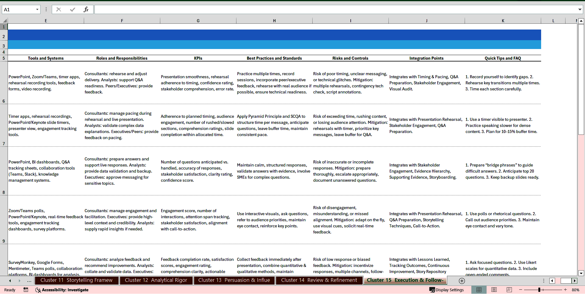 Consulting Storytelling Quick-Reference Guide (QRG) (Excel template (XLSX)) Preview Image