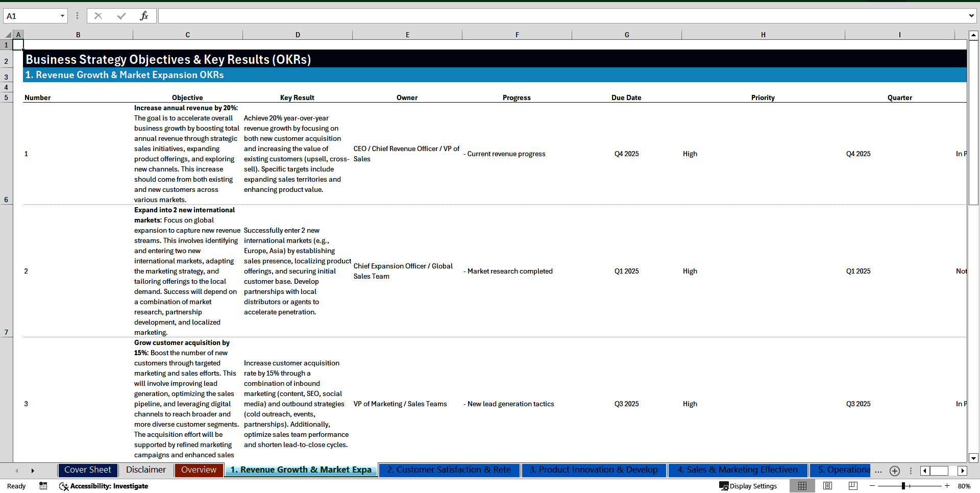 100+ Business Strategy OKRs (Excel template (XLSX)) Preview Image