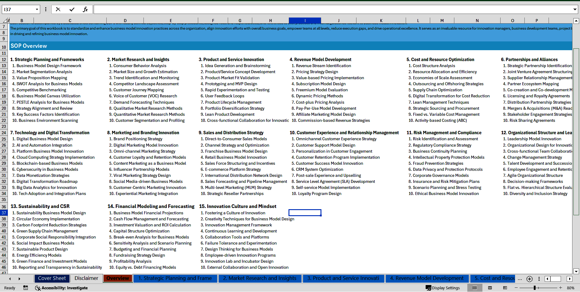 100+ Business Model Innovation (BMI) SOPs (Excel template (XLSX)) Preview Image