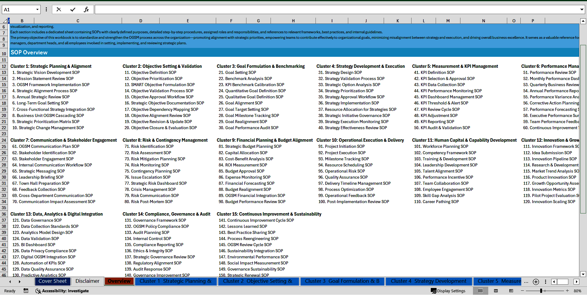 100+ Objectives, Goals, Strategies, and Measures (OGSM) SOPs (Excel template (XLSX)) Preview Image