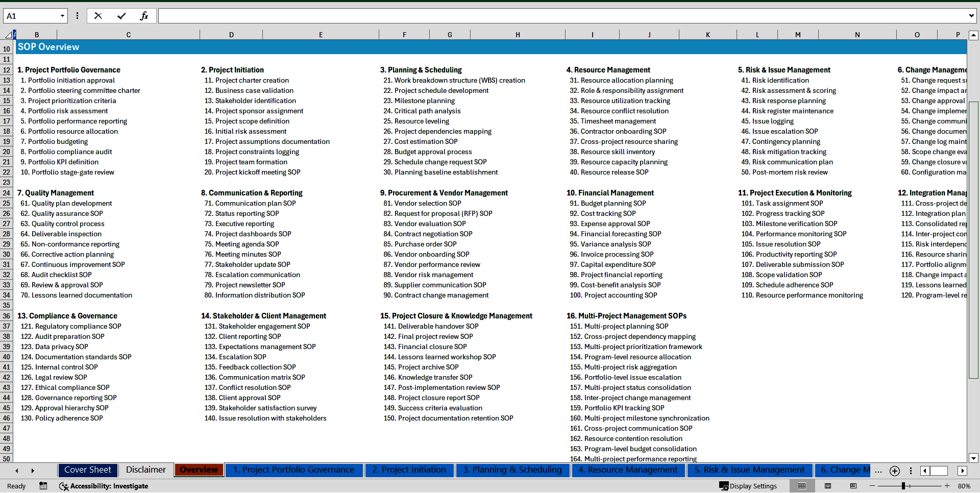 100+ Multi-Project Management (MPM) SOPs (Excel template (XLSX)) Preview Image