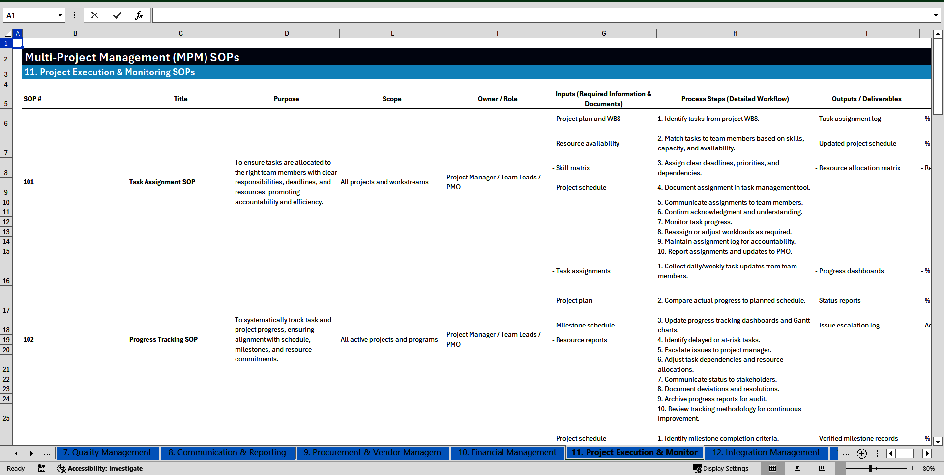 100+ Multi-Project Management (MPM) SOPs (Excel template (XLSX)) Preview Image