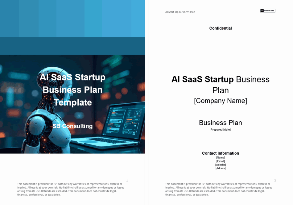 AI SaaS Startup Business Plan (75-page Word document) Preview Image
