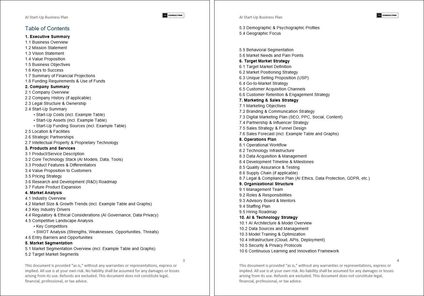 AI SaaS Startup Business Plan (75-page Word document) Preview Image