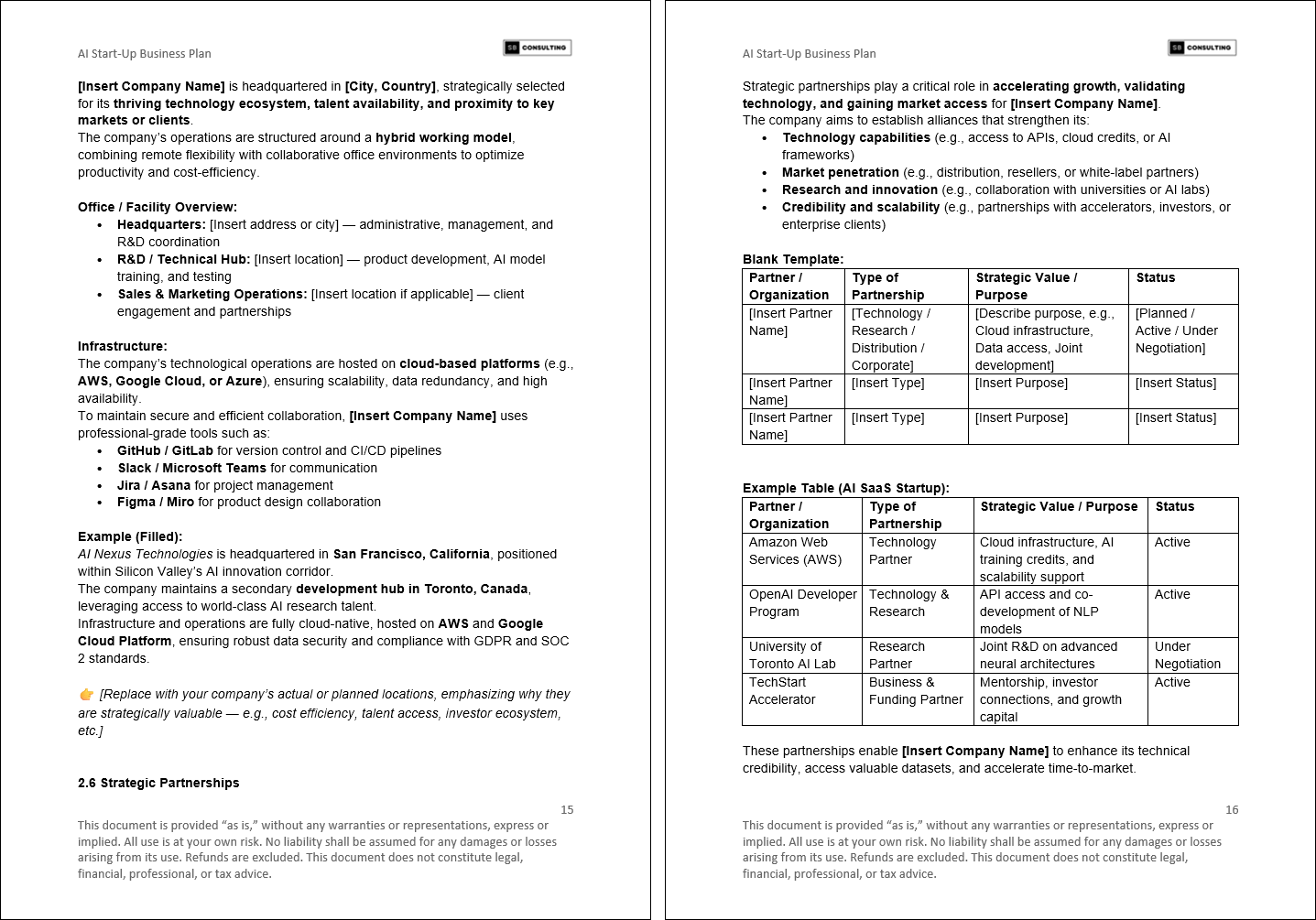 AI SaaS Startup Business Plan (75-page Word document) Preview Image