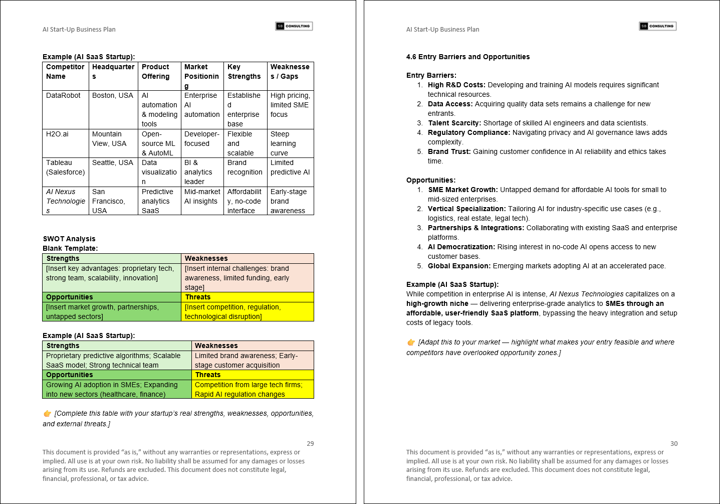 AI SaaS Startup Business Plan (75-page Word document) Preview Image