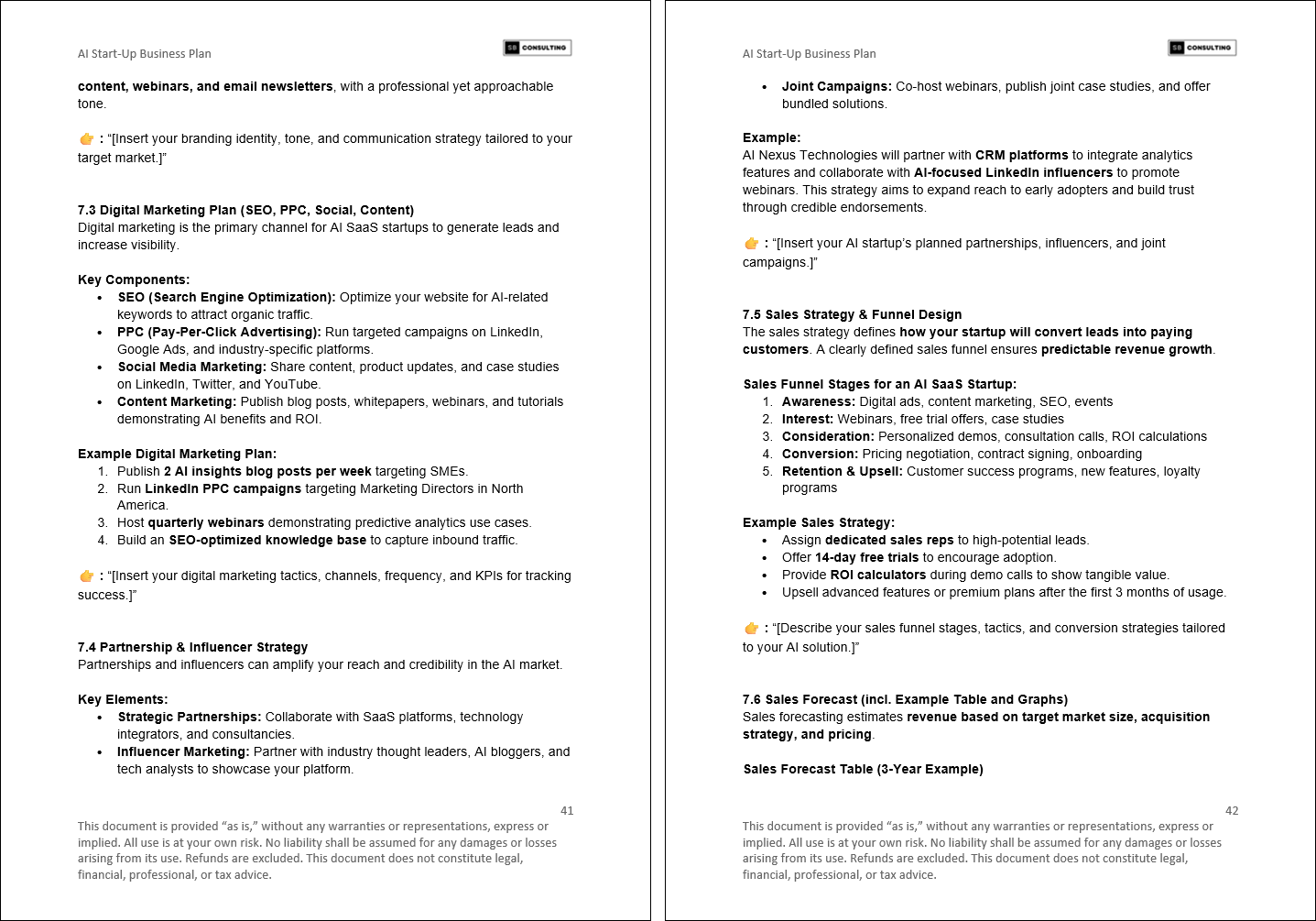 AI SaaS Startup Business Plan (75-page Word document) Preview Image