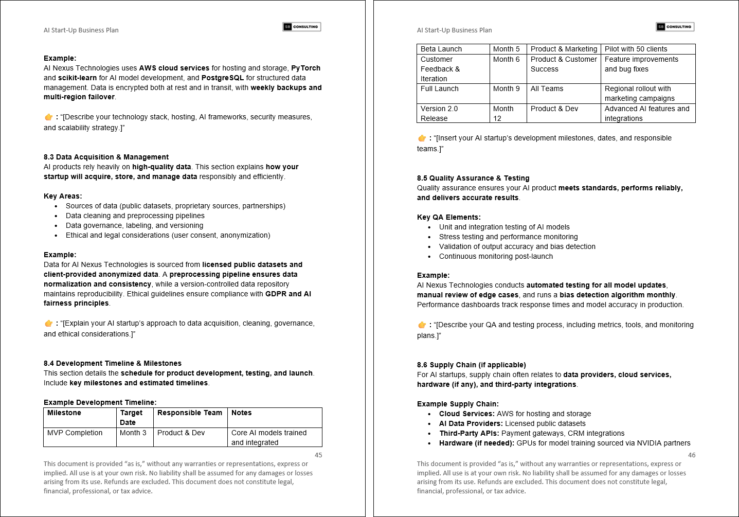 AI SaaS Startup Business Plan (75-page Word document) Preview Image