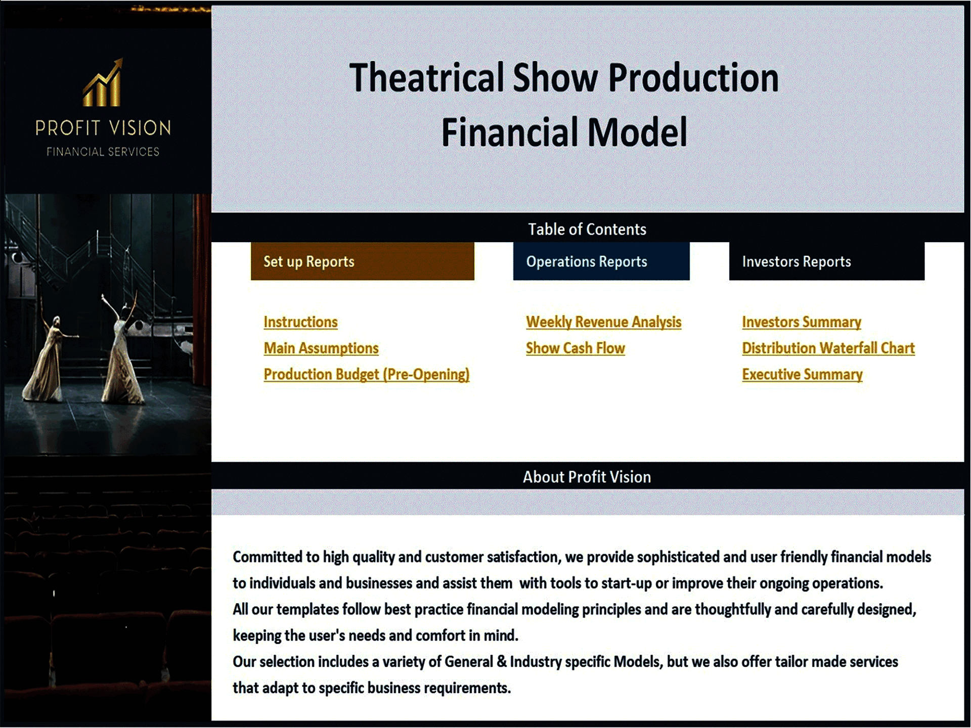 Theatrical Show Production Financial Model (Excel template (XLSX)) Preview Image