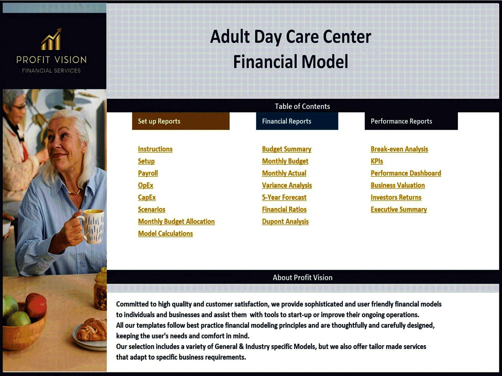 Adult Day Care Center – 5 Year Financial Model (Excel template (XLSX)) Preview Image