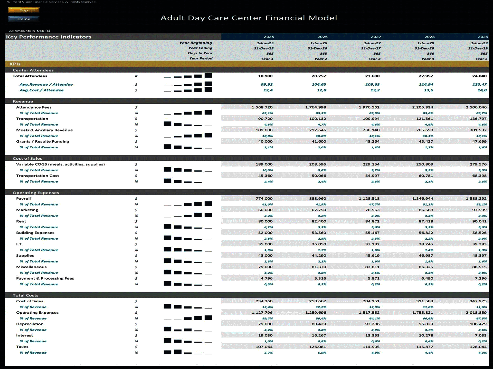 Adult Day Care Center – 5 Year Financial Model (Excel template (XLSX)) Preview Image