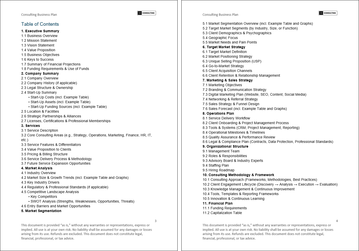 Consulting Business Plan (70-page Word document) Preview Image