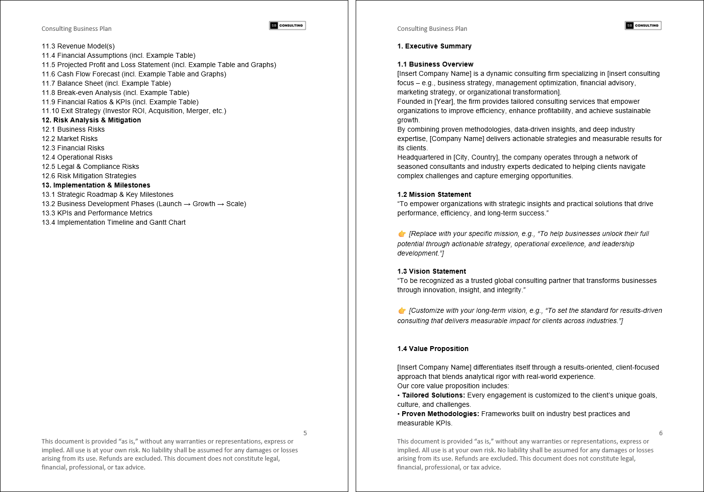 Consulting Business Plan (70-page Word document) Preview Image