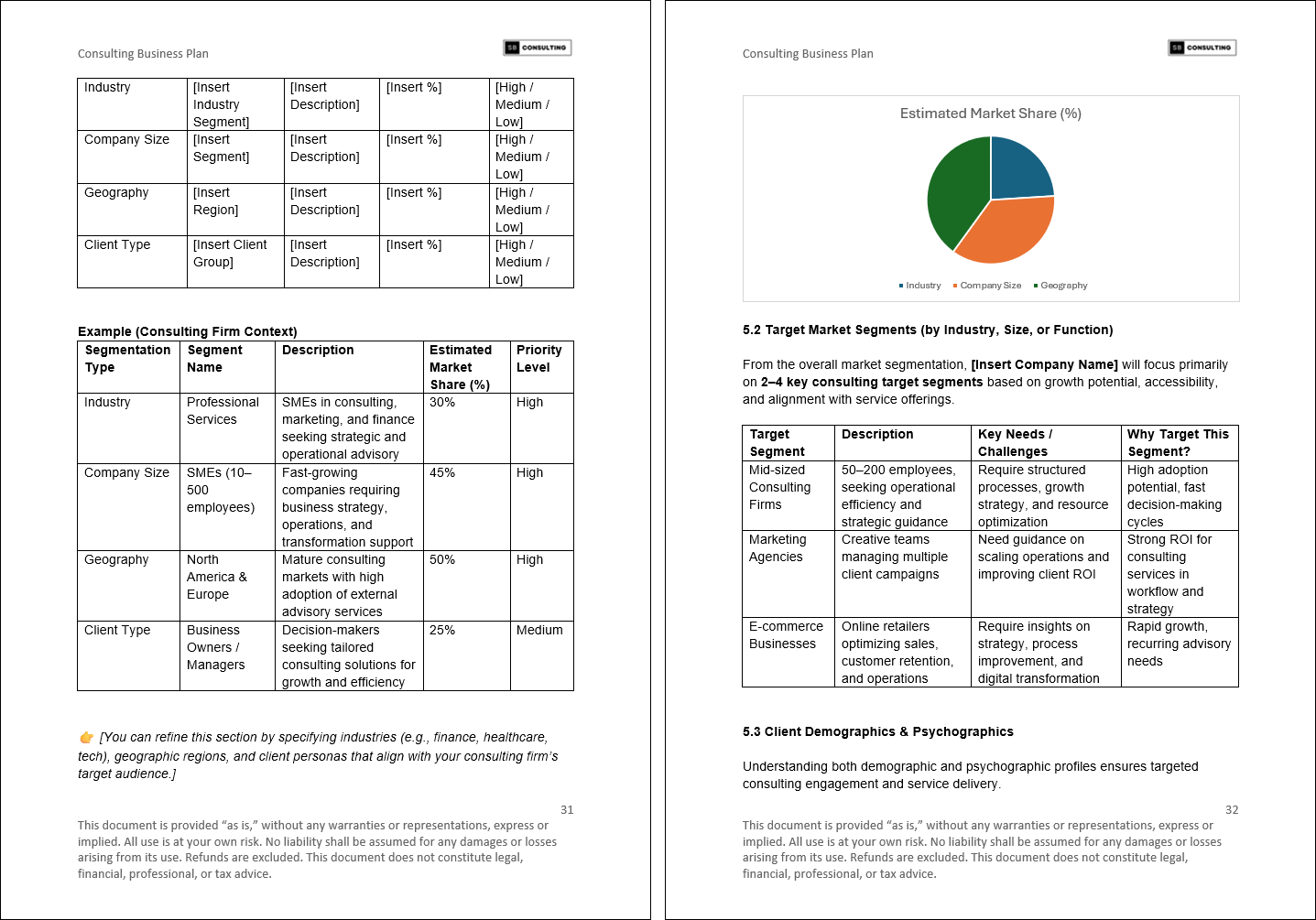 Consulting Business Plan (70-page Word document) Preview Image