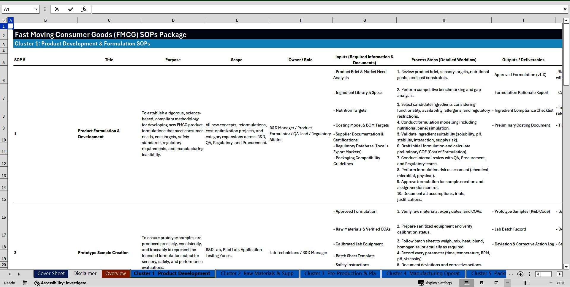 200 Fast Moving Consumer Goods (FMCG) SOPs Package (Excel template (XLSX)) Preview Image