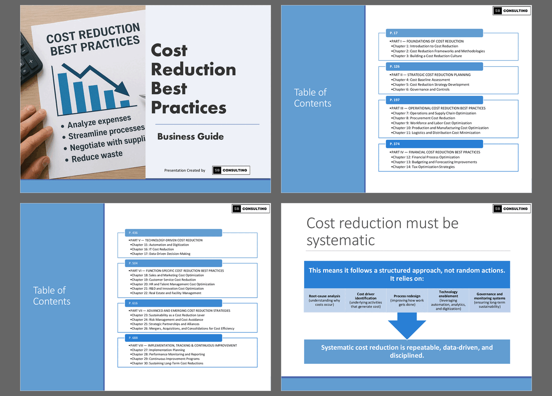 Cost Reduction Best Practices Toolkit (746-slide PPT PowerPoint presentation slide deck (PPTX)) Preview Image
