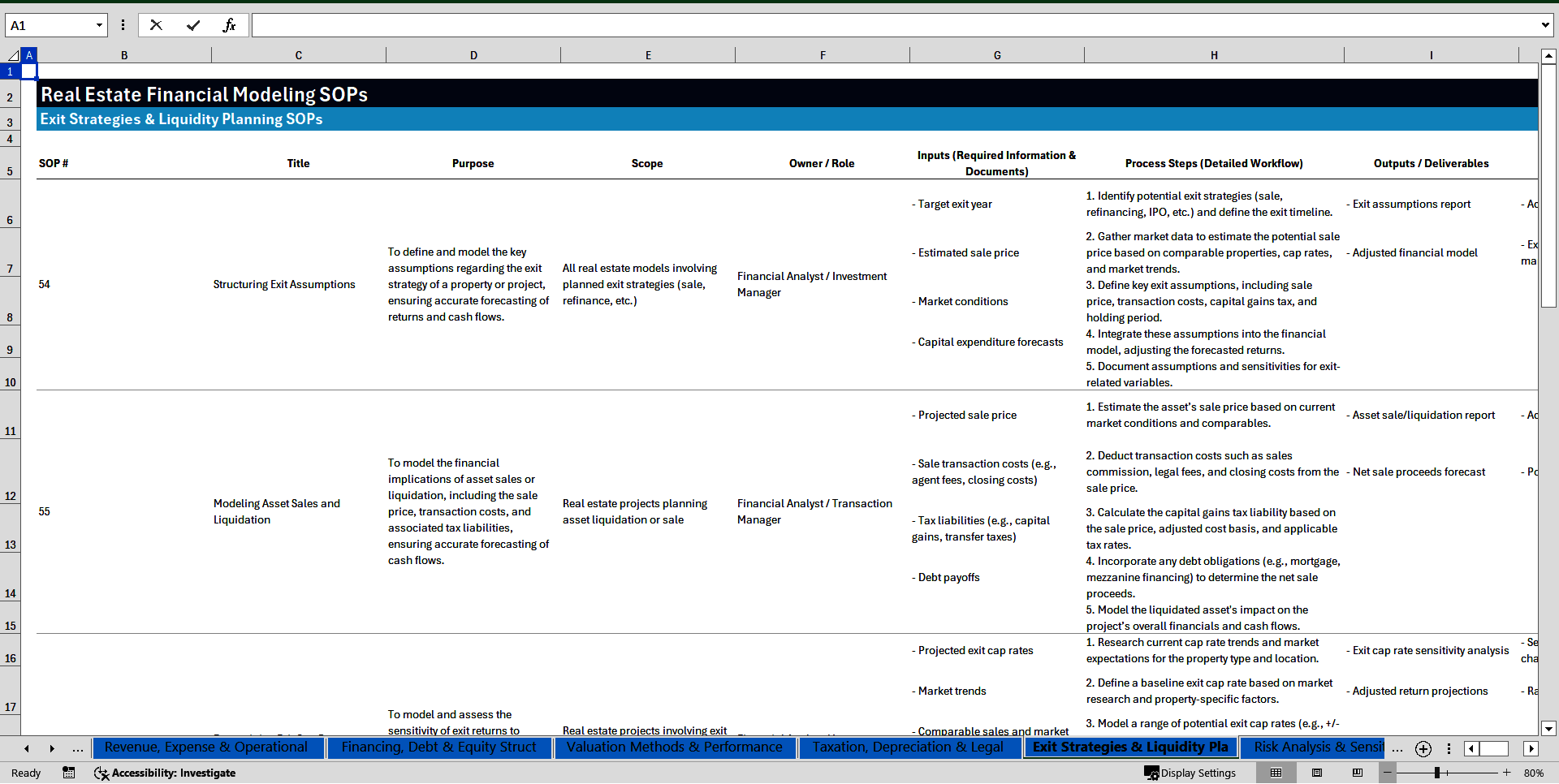 100+ Real Estate Financial Modeling SOPs (Excel template (XLSX)) Preview Image