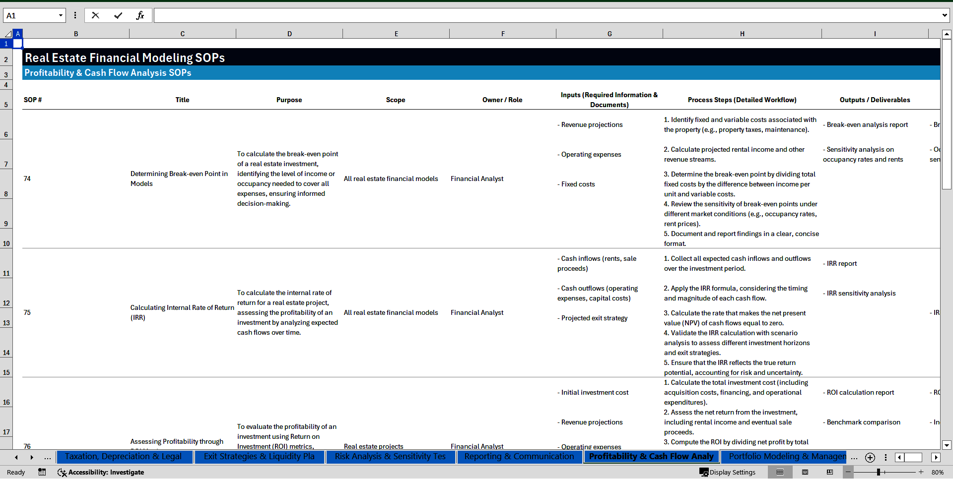 100+ Real Estate Financial Modeling SOPs (Excel template (XLSX)) Preview Image