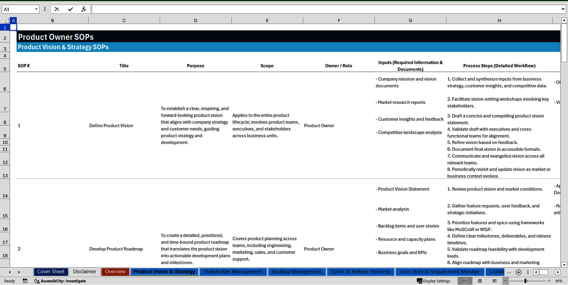 100+ Product Owner SOPs (Excel template (XLSX)) Preview Image