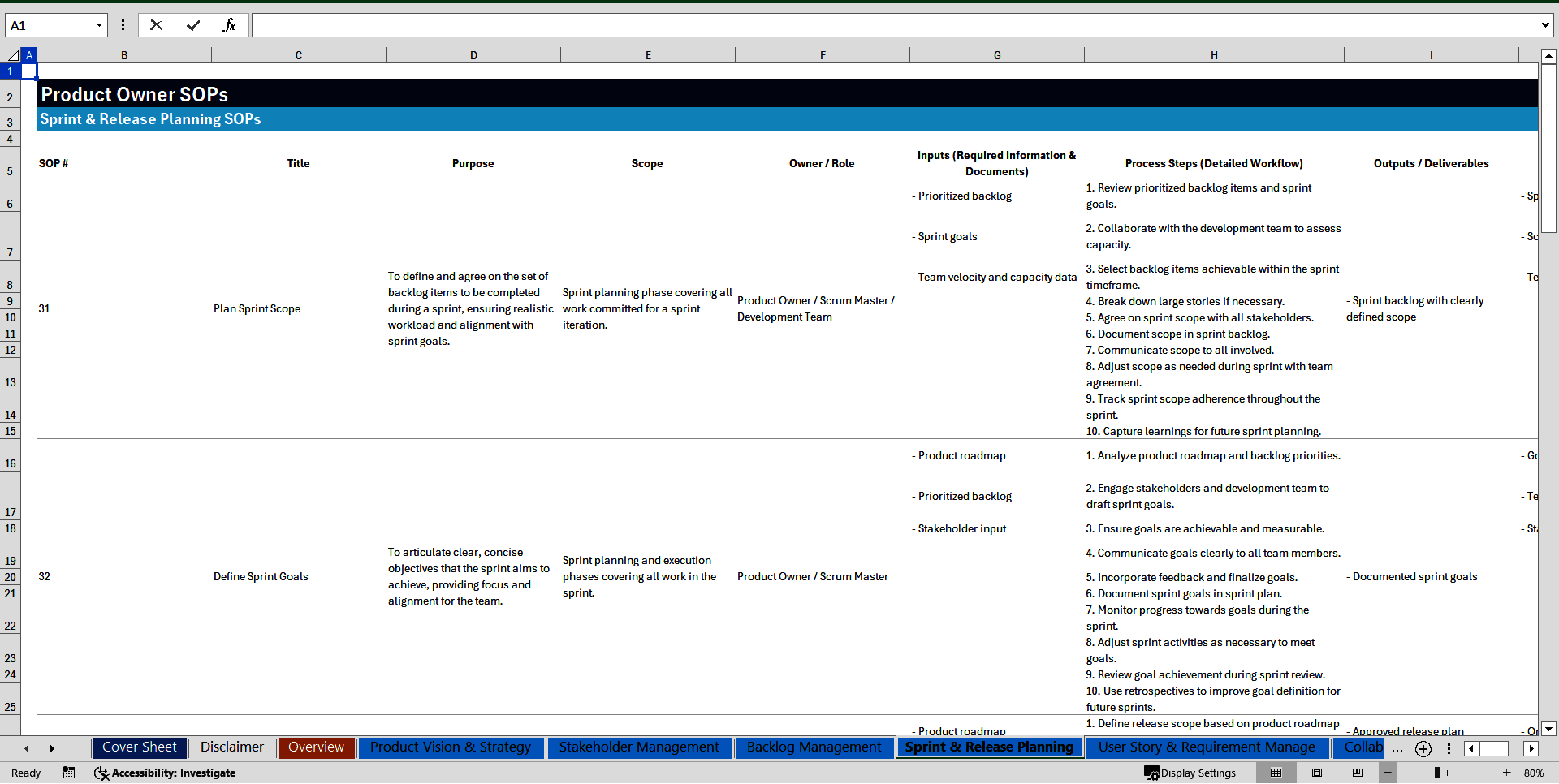 100+ Product Owner SOPs (Excel template (XLSX)) Preview Image