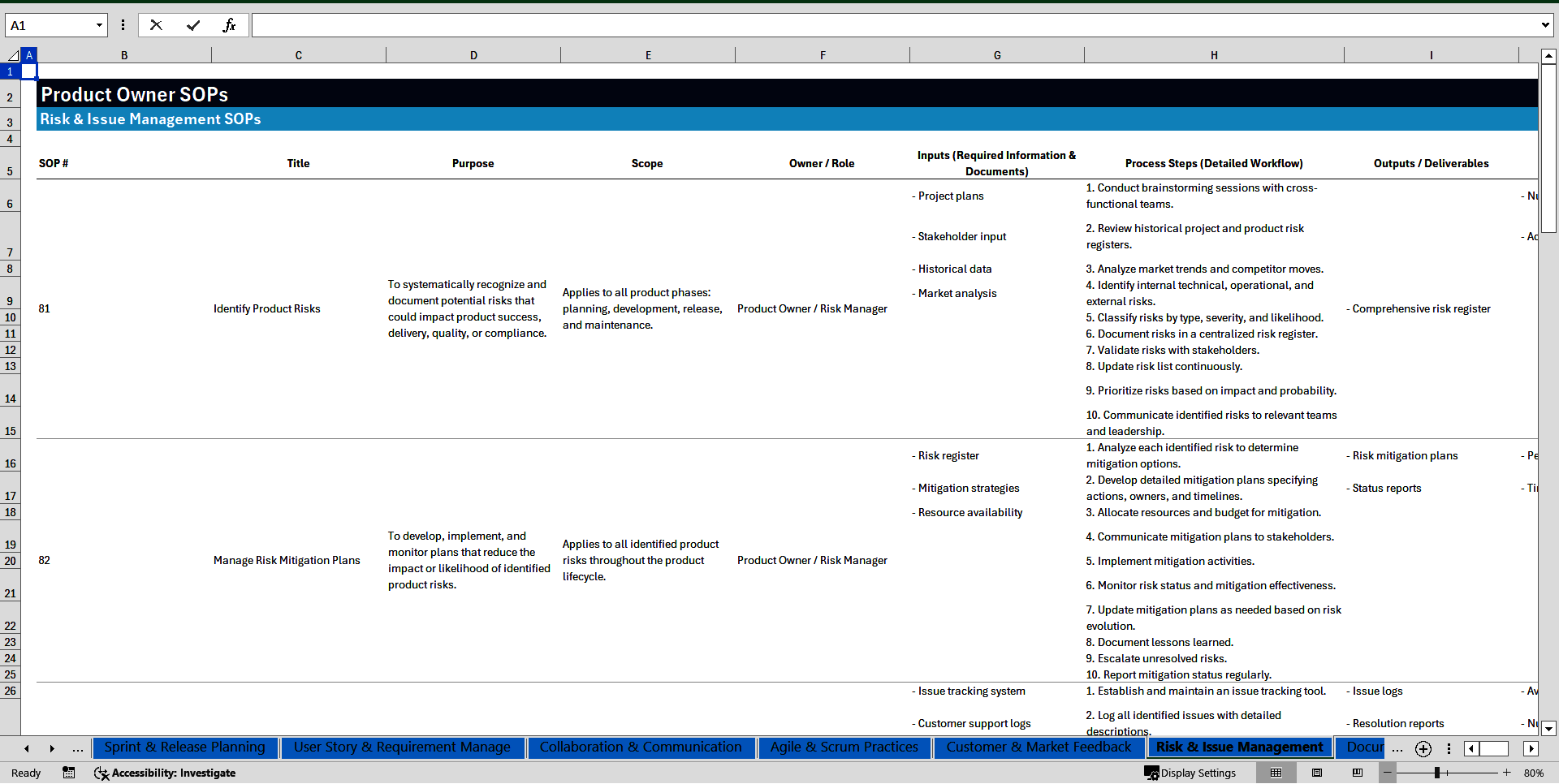 100+ Product Owner SOPs (Excel template (XLSX)) Preview Image