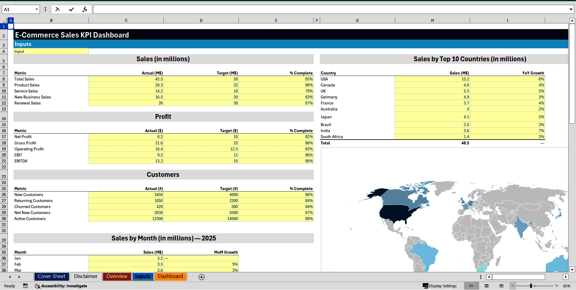 E-Commerce Sales KPI Dashboard (Excel template (XLSX)) Preview Image