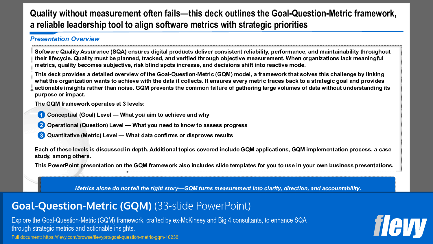 Goal-Question-Metric (GQM) (33-slide PPT PowerPoint presentation slide deck (PPTX)) Preview Image