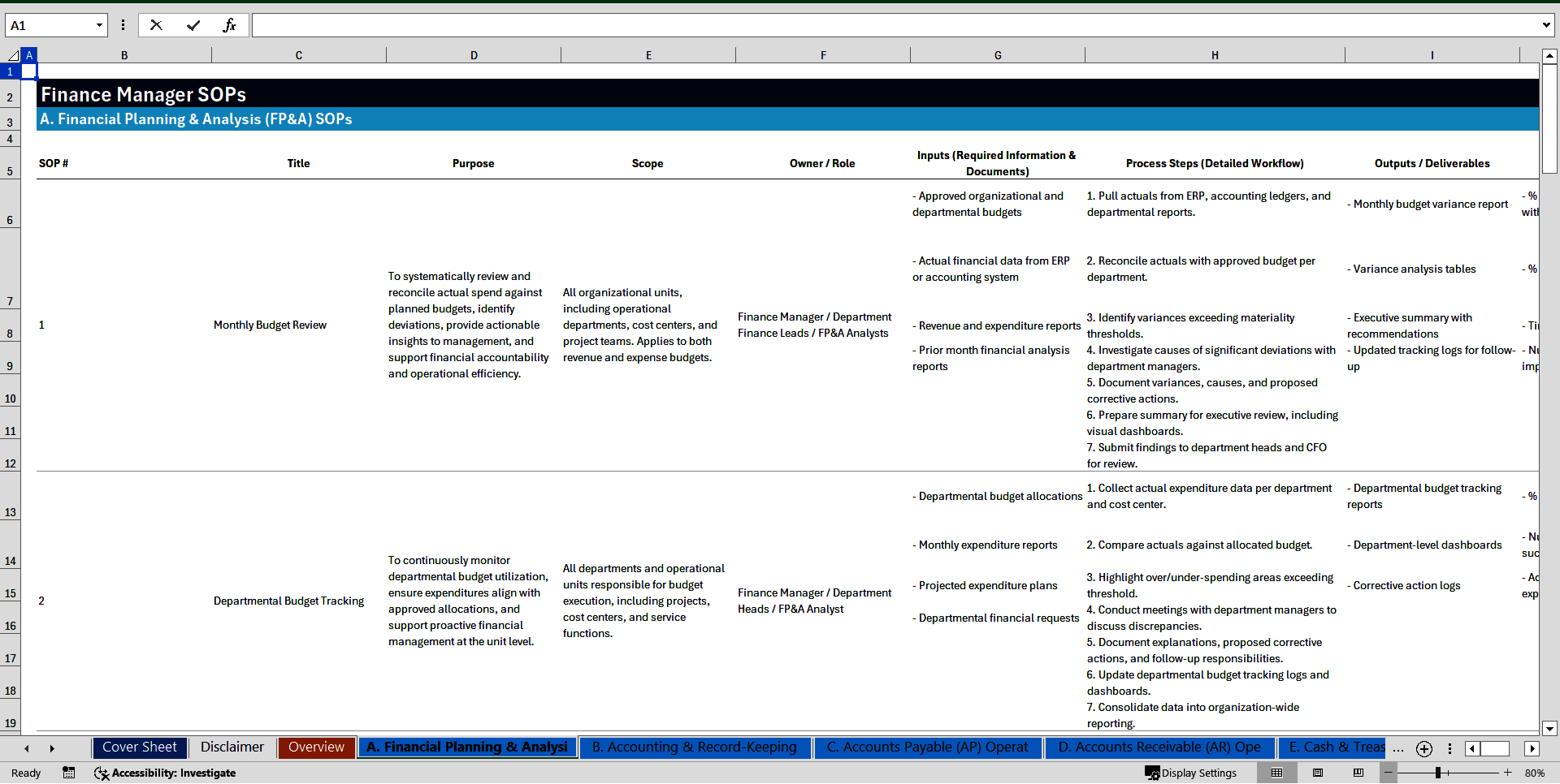 100+ Finance Manager SOPs (Excel template (XLSX)) Preview Image