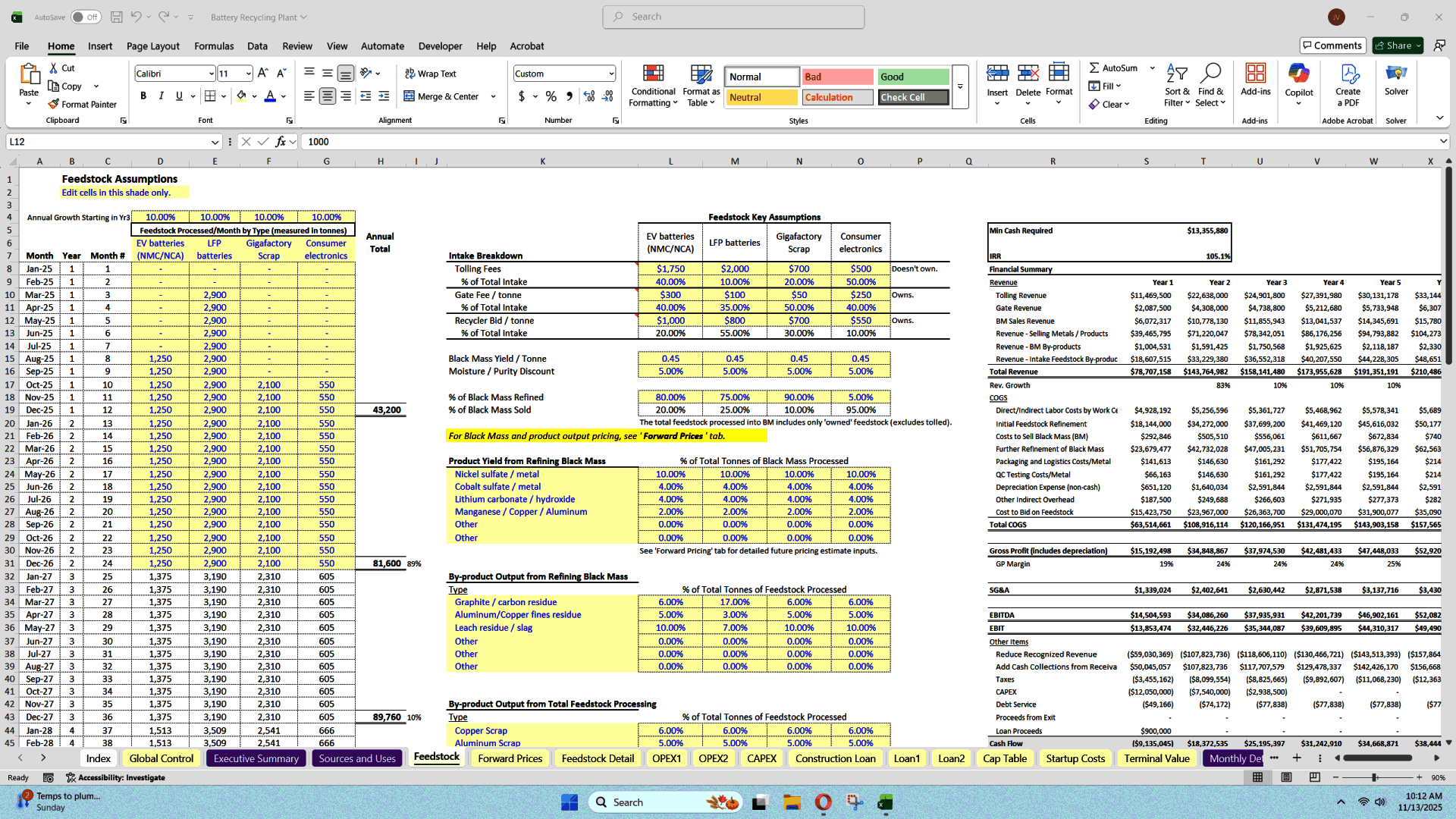 Battery Recycling Plant: Startup Financial Feasibility Template (Excel template (XLSX)) Preview Image