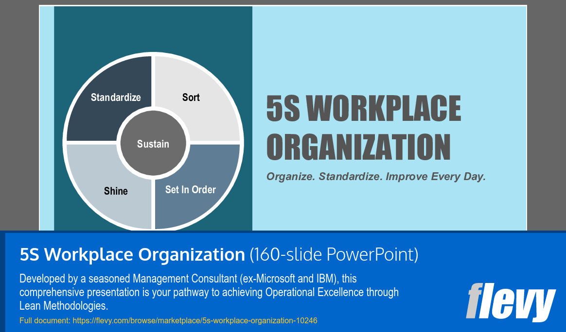 5S Workplace Organization (160-slide PPT PowerPoint presentation slide deck (PPTX)) Preview Image