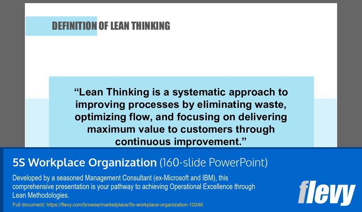 5S Workplace Organization (160-slide PPT PowerPoint presentation slide deck (PPTX)) Preview Image