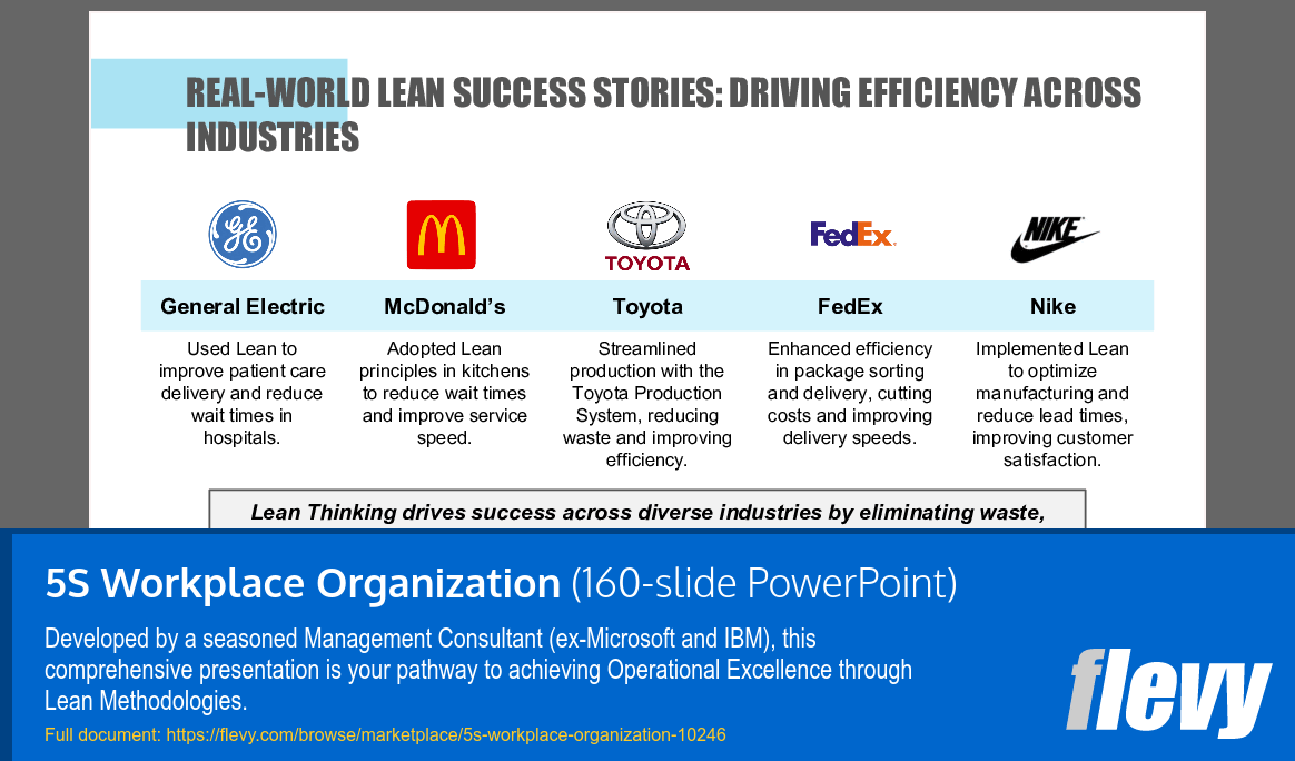 5S Workplace Organization (160-slide PPT PowerPoint presentation slide deck (PPTX)) Preview Image