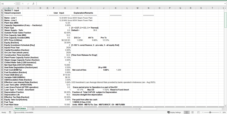 Financial Model for 10 MW MSW-Fired Steam Power Plants (Excel template (XLS)) Preview Image