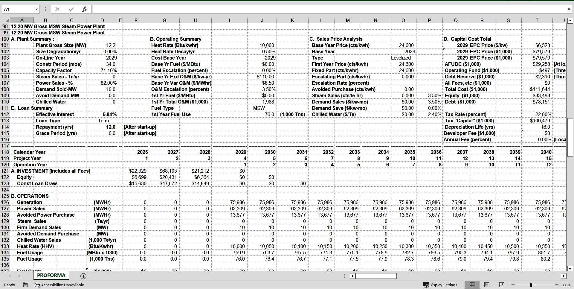 Financial Model for 10 MW MSW-Fired Steam Power Plants (Excel template (XLS)) Preview Image