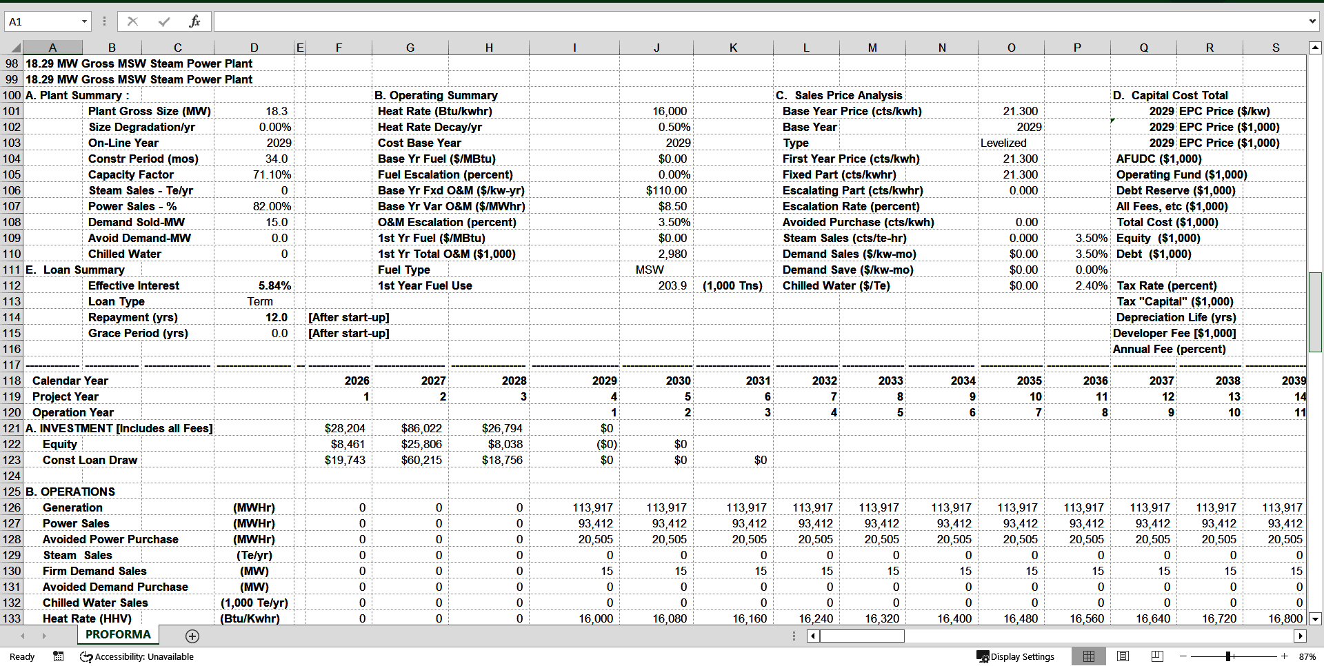 Financial Model for 15 MW MSW-Fired Steam Power Plants (Excel template (XLS)) Preview Image