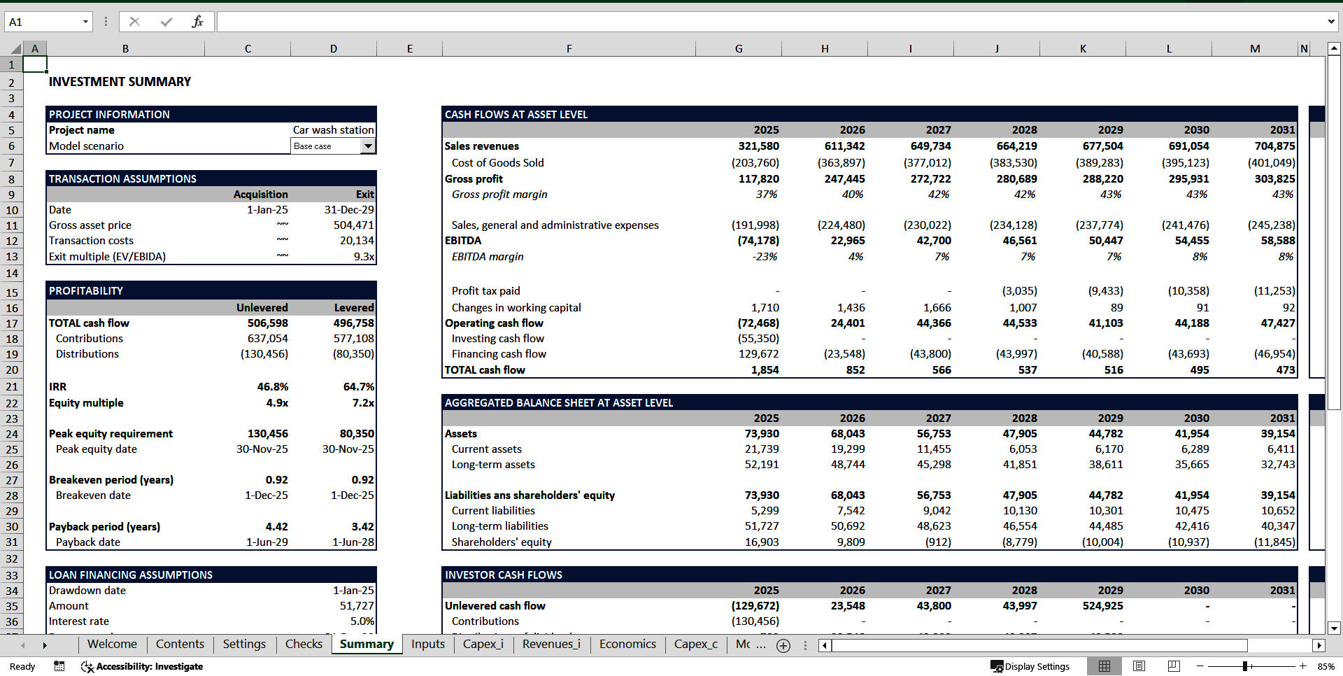 Car Wash Station Financial Model (Excel template (XLSX)) Preview Image