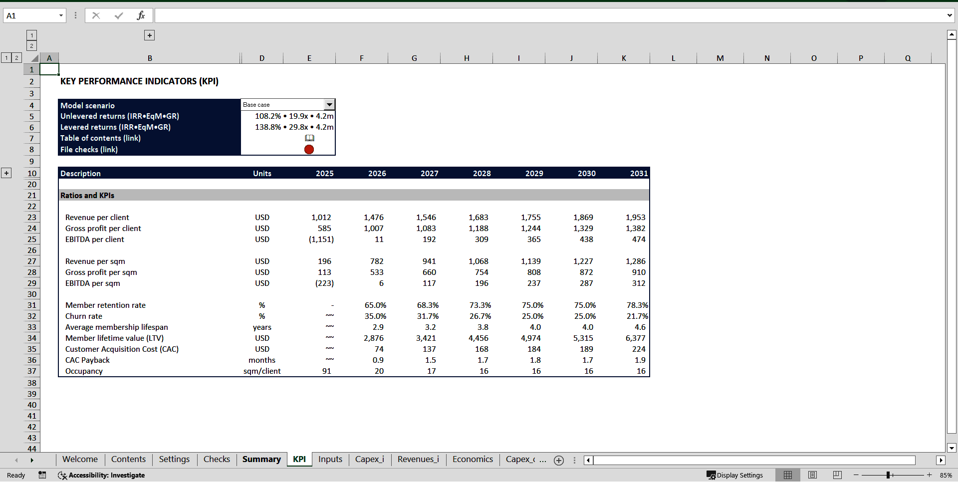 Fitness Center Financial Model (Excel template (XLSX)) Preview Image