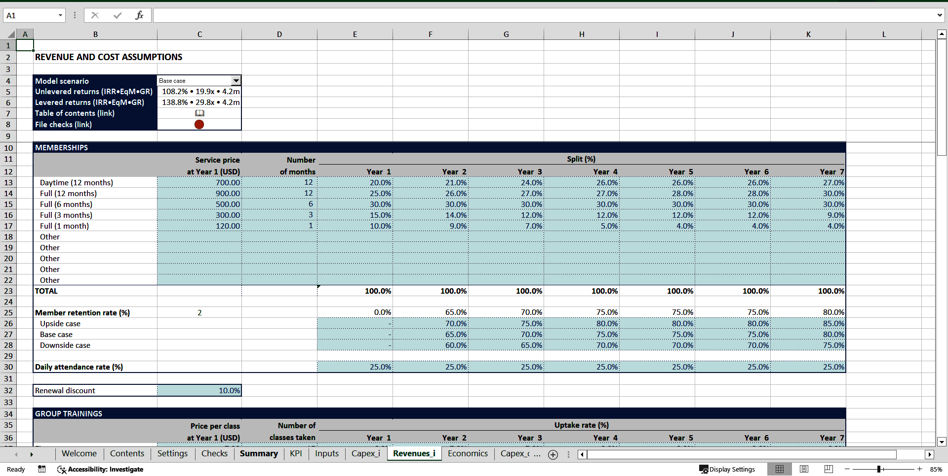 Fitness Center Financial Model (Excel template (XLSX)) Preview Image