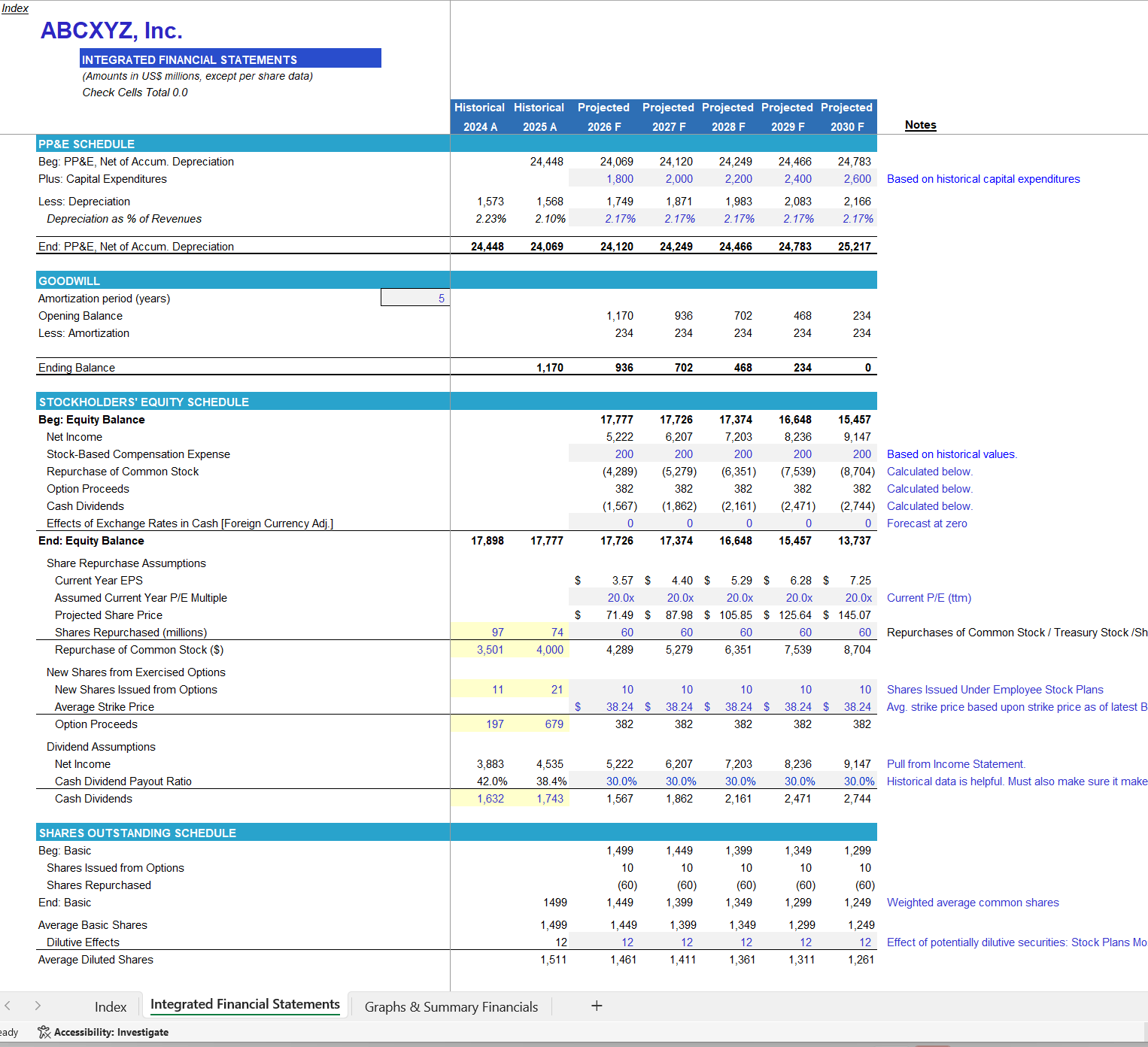 Integrated Financial Statements (Excel template (XLSX)) Preview Image