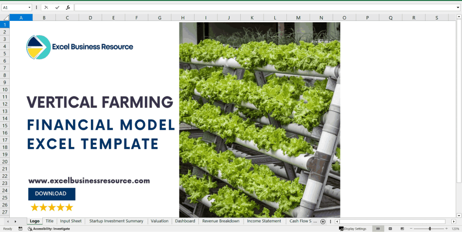 Download Urban Vertical Farming Financial Projection Model (Excel template (XLSX)) Preview Image