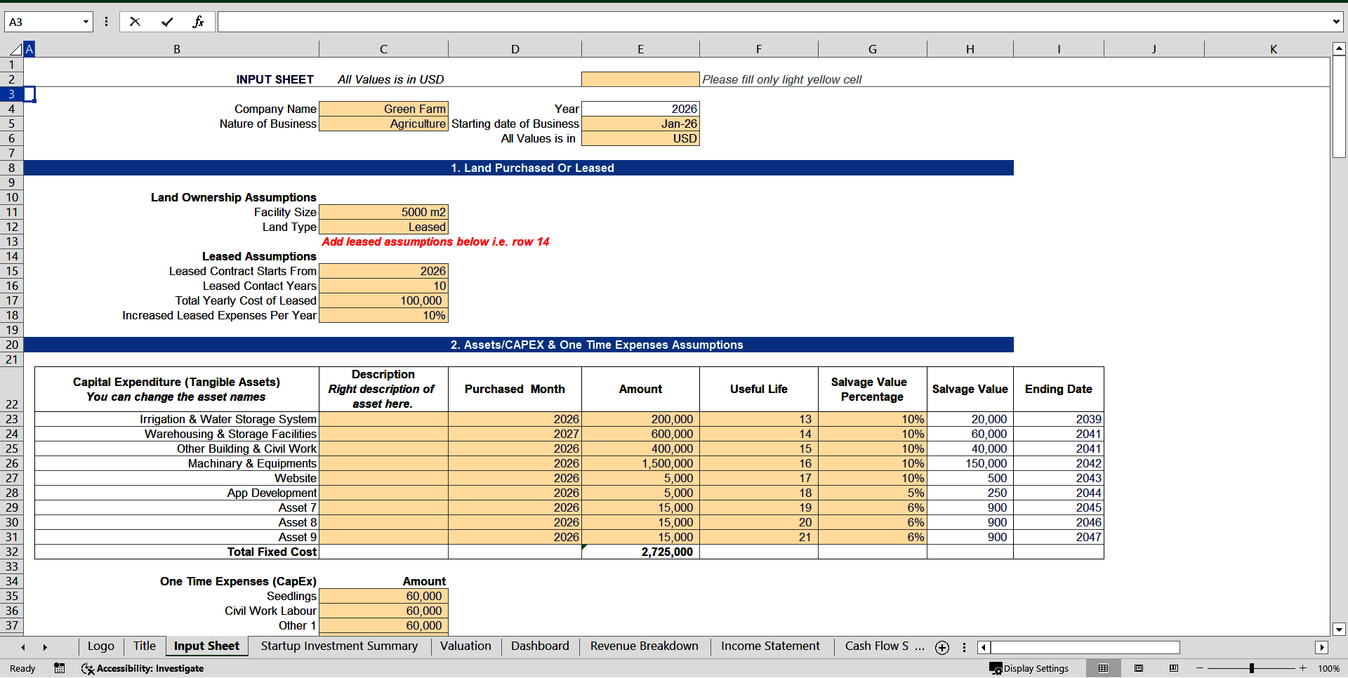 Download Urban Vertical Farming Financial Projection Model (Excel template (XLSX)) Preview Image