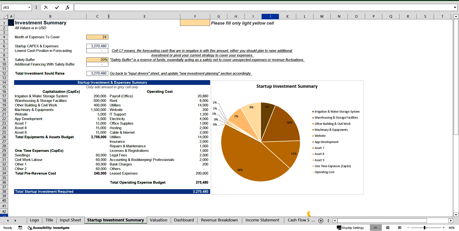 Download Urban Vertical Farming Financial Projection Model (Excel template (XLSX)) Preview Image